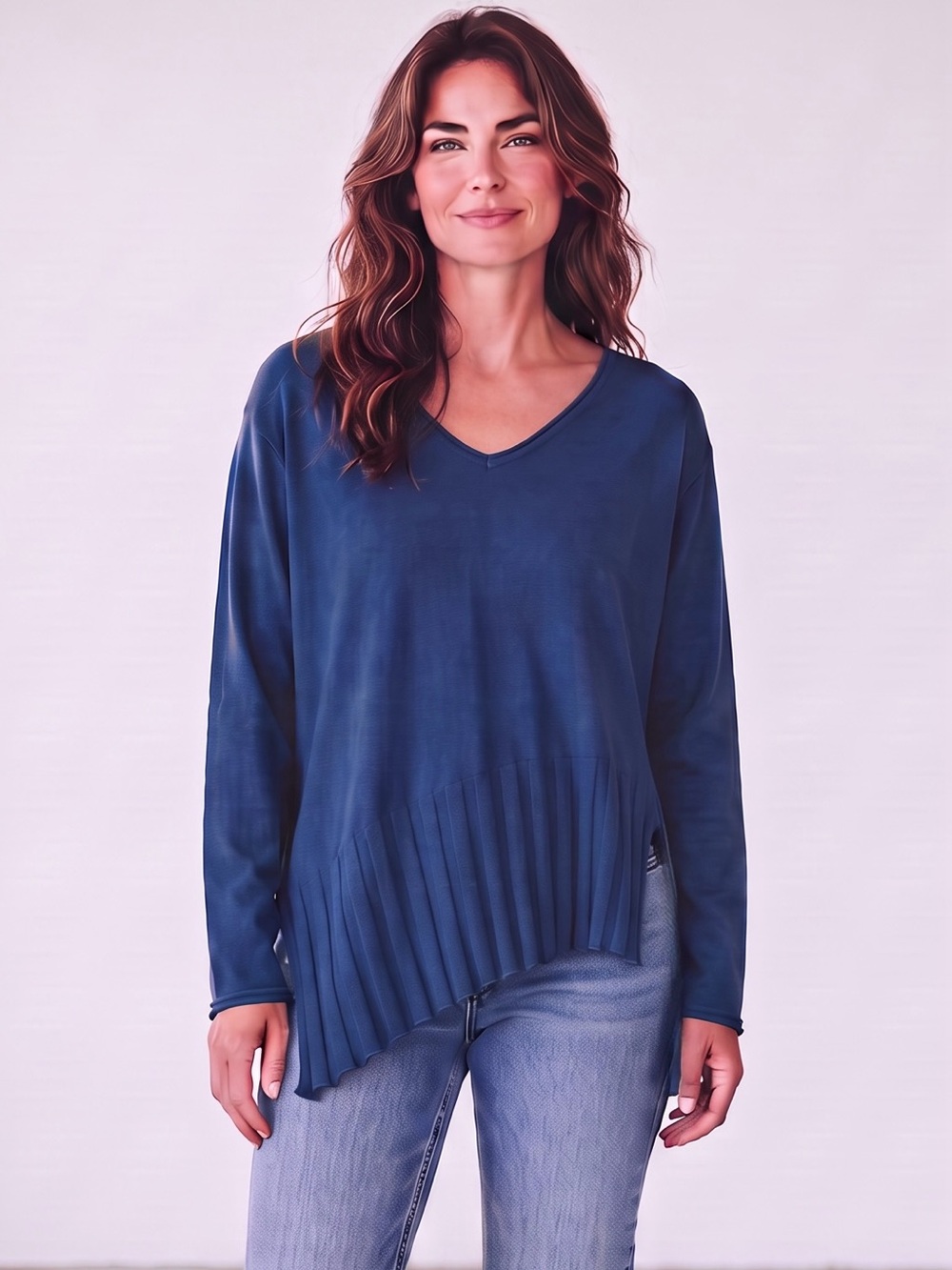 Planet Navy V-Neck Asymmetrical Hem Cotton Sweater Size M